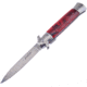 Frost Italian Stiletto Milano A/O Folding Knife, Linerlock, in Closed, 4in Mirror 3Cr13 SS Spear Point Blade, Red And Black Synthetic Handle, ISM-001R/BK