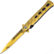 Frost Milano Stiletto Gold TiNi A/O Folding Knife, 5in Closed, 4in, Gold TiNi Blade, Gold TiNi Stainless Handle, IS-005GD