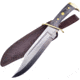 Frost Sunrise Bowie Knife, 16.5in Overall, 11in Satin SS Clip Point Blade, Black Pakkawood Handle, Brass Guard, Brown Leather Sheath, HK00216