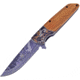 Frost Wildlife Eagle Wood A/O Folding Knife, 4.75in Closed, 3.75in, Stainless Blade, Olive Wood Handle, BKH-019E