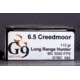 G9 Defense 6.5 Creedmoor 113 Grain Long Range Hunter Brass Cased Rifle Ammo, 20 Rounds, LRH-65CM-113A