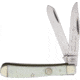 German Eye Slim Trapper White Bone Folding Knife, Mirror SS Clip/ Spey Blades, White Smooth Bone Handle, Nickel Silver Bolster, Inlay Shield, Blade Etching, White, 20 WHITE BONE
