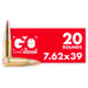 Global Ordnance 7.62x39mm 123 Grain Full Metal Jacket Brass Cased Rifle Ammo, 1000 Rounds, 850003223339