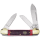 Hen &amp; Rooster Canoe 3 Blade Red Pick Bone Folding Knife, Mirror finish stainless spear, sheepsfoot, and pen, Red pick bone handle, 353L-RPB