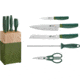 HENCKELS ZWILLING Now S 6-Piece Green Block Set, 8in Serrated Bread Blade/ 8in Chef's Blade/ 4in Paring Blade, Green Polypropylene Handle, 53070-110