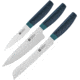 HENCKELS ZWILLING Three Piece Blue Set, 8in Serrated Bread Blade/ 8in Chef's Blade/ 4in Paring Blade, Blue Polypropylene Handle, 53020-902