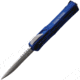 Heretic Knives Colossus OTF Automatic Folding Knife, 3.5in, Stonewash CPM MagnaCut Stainless Blade, Recurve Blade, Blue Aluminum Handle, H042-2A-BLU