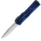 Heretic Knives Colossus OTF Automatic Folding Knife, 3.5in, Stonewash CPM MagnaCut Stainless Blade, Recurve Blade, Blue Aluminum Handle, H042-2A-BLU