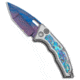 Heretic Knives Heretic Knives Custom Medusa Automatic Knife Ti/Abalone 3" Blue Damascus, Blue, Damascus, adult, BHQ-101419