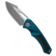 Heretic Knives Heretic Knives Pariah Manual Button Lock Knife Blue Aluminum 3.8" Battleworn, Blue, CPM MagnaCut, adult, BHQ-209288