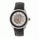 Heritor Automatic Desmond Skeleton Dial Leather-Band Watch, Silver/Black HERHR6601