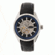 Heritor Automatic Desmond Skeleton Dial Leather-Band Watch, Black/Black HERHR6602