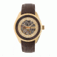 Heritor Automatic Desmond Skeleton Dial Leather-Band Watch, Gold/Brown HERHR6603