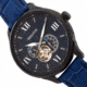 Heritor Automatic Harding Semi-Skeleton Leather-Band Watch, Black/Blue, One Size, HERHR9005