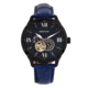 Heritor Automatic Harding Semi-Skeleton Leather-Band Watch, Black/Blue, One Size, HERHR9005
