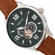 Heritor Automatic Harding Semi-Skeleton Leather-Band Watch, Silver/Green, One Size, HERHR9003