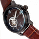 Heritor Automatic Maxim Semi-Skeleton Leather-Band Watch, Black/Brown, One Size, HERHR8605