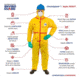 International Enviroguard ChemSplash 1 Coverall w/Hood, Elastic Wrist &amp; Ankle, Yellow, L, 6 Pack, 7015T-L