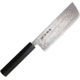 Kanetsune Nakiri Kitchen Knives, 12in Overall, 7in Blade, Red Sandalwood Handle, Blade Features Blue Steel #2 Core With 11 Layer Damascus, Black Plywood Bolster, Red, KC-463
