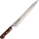 Kanetsune Sujihiki Kitchen Knives, 14.5in Overall, 9.75in Hammered Finish Vg-10 Damascus Steel Blade, Brown Laminated Wood Handle, SS Guard, brown, KC-906