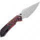 Kansept Knives Fenrir Red Left Folding Knife, 4.5in Closed, 3.5in Stonewash CPM S35VN SS Blade, Black Stonewash Titanium Handle w/ Black/Red G10 Inlay, Left Handed Version, Black Nylon Pouch, K1034L2