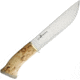 Karesuando Stoera Niibi Fixed Blade Knife, 11.5in Overall, 7in Mirror Sandvik 12C27 SS Drop Point, Curly Birch Handle, Brass Guard And Reindeer Horn Pommel, Brown Leather, Boxed w/Hanging Tab, 4022