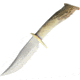 Ken Richardson Knives Bowie Knife, 10.25in Overall, 5in 1085Hc Steel Clip Point Blade, Shed Deer Or Elk Antler Handle, Brown Leather Sheath, KR1408 5in BOWIE PLAIN