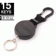 Key-Bak 8 Retractable Reel w/ 24in Stainless Steel Chain, Durable Case, Aluminum Carabineer, Split Ring, Black 0008-003