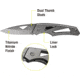 Kilimanjaro Gear Vertice Folding Knife,3in,Skeletonized Black Handle, Black Plain KJ910060