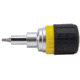 Klein Tools 6in1 Multi-Bit Ratcheting Screwdriver, Stubby, Ph, Sl, Sq, Nut Bits, Black/Yellow, 32594