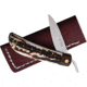 Kotoh Knives 2.25in Stag D2 Folding Knife, 4in Closed, 2.25in Satin D2 Tool Steel Blade, Stag Handle, Leather Sheath, KOTOH422514