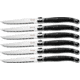 Laguiole LA TOUR Luxury Steak Knife Set Kitchen Knives, Steak Knife Set, 9in Overall, 4.25in Mirror Serrated SS Blade, Black ABS Handle, SS Bolster, Storage Block, Set Of Six, KLB