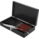Laguiole LA TOUR Premium Steak Knife Set Kitchen Knives, 9in Overall, 4.25in Mirror Serrated SS Blade, Brown Wood Handle, SS Bolster, Set Of Six, Black Wood Storage Case, KPWD