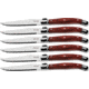 Laguiole LA TOUR Premium Steak Knife Set Kitchen Knives, 9in Overall, 4.25in Mirror Serrated SS Blade, Brown Wood Handle, SS Bolster, Set Of Six, Black Wood Storage Case, KPWD