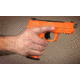 A laser training pistol looks and feels like a real duty gun. 