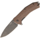 Lionsteel KUR Linerlock Br Stonewash Folding Knife,3.375in,Standard Edge,Drop Point,Black Stonewash,Brown,G10 Handle LSTKURBBR