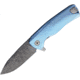 Lionsteel ROK Tiium Flipper Blue Folding Knife, 3.25in Black Stonewash Damascus Steel Blade, Blue Sculpted Titanium Handle, ROK DD BL