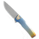 Machinewise Sonora Integral Folding Knife, 3.40in, CPM 20CV, Drop Point Blade, Titanium, Blue/Yellow Handle, Diamond Texture Faded Ti, Blue/Yellow/Gray, 7.80 inch, BHQ-209059