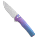 Machinewise Sonora Integral Folding Knife, 3.40in, CPM 20CV, Drop Point Blade, Titanium, Blue/Purple Handle, Diamond Texture Midnight Fade Ti, Blue/Purple/Gray, 7.80 inch, BHQ-210680