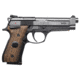 Beretta 92-Centennial Pistol, 9mm Luger, 4.9 in barrel, polished blue steel frame, smooth wood w/medallion grip, recoil operated semi-automatic, single-action, frame mounted ambi safety, adjustable, 15 round magazine, BT-92-CENTENNIAL-FRRMPG