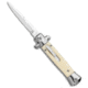 Mago Mago 9" Sim Ivory Italian Stiletto OTF Auto Knife Satin Bolsters Satin Bayo, Yellow, Stainless Steel, adult, BHQ-134270