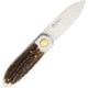 Maserin Hunting Knife Stag Folding Knife,3in,N690 Steel,Standard Edge,Spear Point,Mirror Polish,Stag Handle MAS181CV
