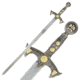 Master Cutlery Fixed Blade, 40.5in, Stainless Steel Blade, Gold Metal Plate On Handle D-5001