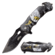 Master USA Embossed Printing Spring Assisted Knife, 3.75 in, 3Cr13 Stainless Steel Stainless Steel, Drop Point, Black Eagle, MU-A116A