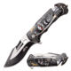 Master USA Embossed Printing Spring Assisted Knife, 3.75 in, 3Cr13 Stainless Steel Stainless Steel, Drop Point, Black/Grey Skeleton, MU-A116K