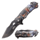 Master USA Embossed Printing Spring Assisted Knife, 3.75 in, 3Cr13 Stainless Steel Stainless Steel, Drop Point, Multicolor Indians, MU-A116I
