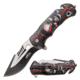 Master USA Embossed Printing Spring Assisted Knife, 3.75 in, 3Cr13 Stainless Steel Stainless Steel, Drop Point, Red/Black Skeleton, MU-A116G