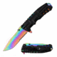 Master USA MU-A097RB Spring Assisted Knife, 3.75in, 3CR13 Stainless Steel, Spear Point, Half-Serrated, Rainbow Blade, Injection Molded Handle, Black, MU-A097RB