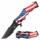 Master USA MU-A102A Spring Assisted Knife, 3.75in, 3CR13 Stainless Steel, Modified Tanto, Black Blade, Injection Molded Handle w/ American Flag Design, -, MU-A102A