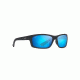 Maui Jim Kanaio Coast Polarized Wrap  Sunglasses,Matte Translucent Blue Black w/ Stripe,Blue Hawaii Lens B766-08C
